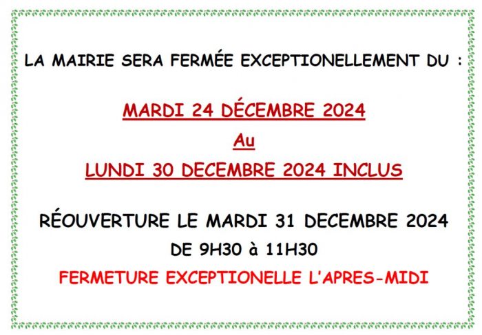 Fermeture exceptionnelle de la mairie