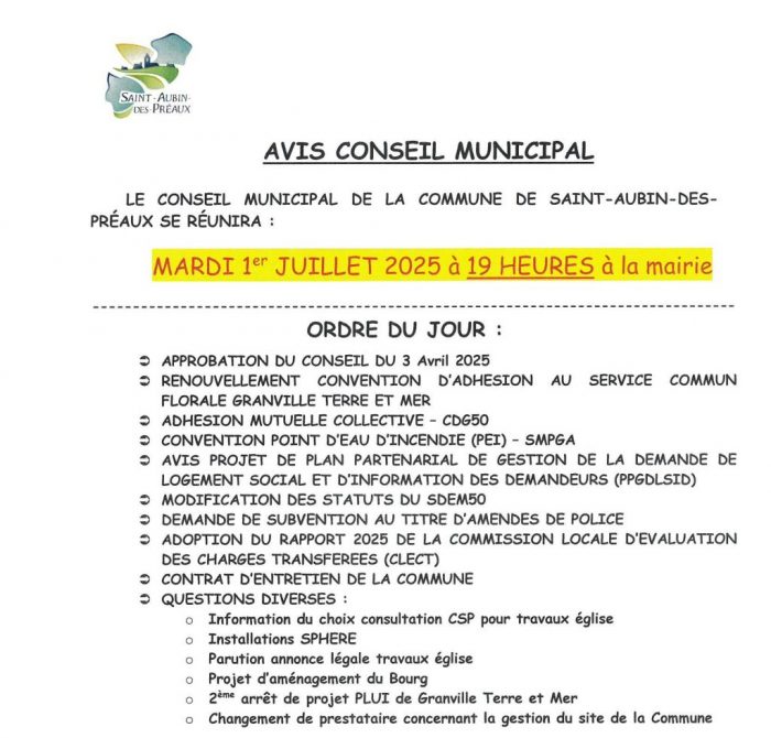 AVIS CONSEIL MUNICIPAL DU 01 JUILLET 2025