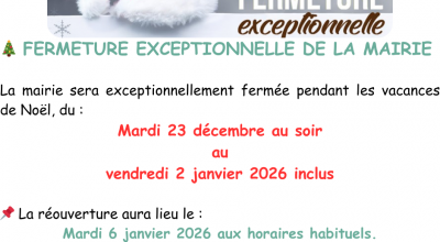 FERMETURE EXCEPTIONNELLE DE VOTRE MAIRIE