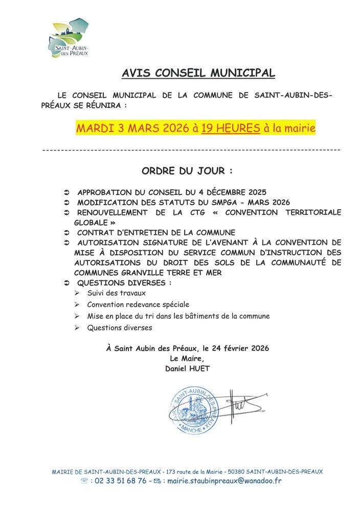 AVIS DU CONSEIL MUNICIPAL DU 3 MARS 2026