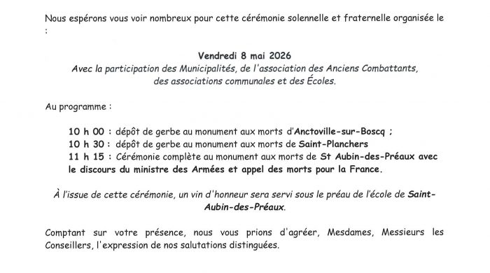 CÉRÉMONIE DE COMMÉMORATION DE LA VICTOIRE DU 8 MAI 1945