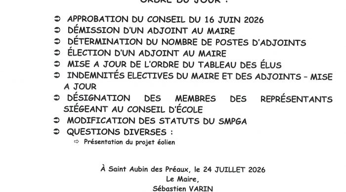 🏛️ Avis de Conseil Municipal – Jeudi 30 juillet 2026