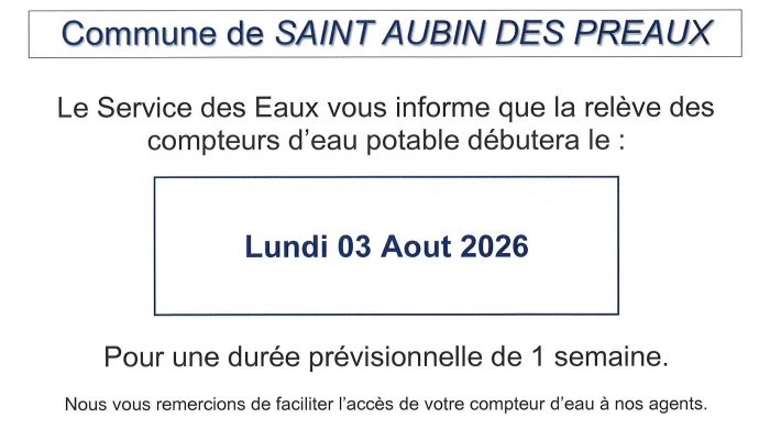 ℹ️ Information – Relève des compteurs d’eau potable 💧