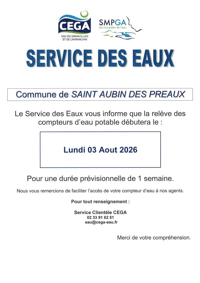 ℹ️ Information – Relève des compteurs d’eau potable 💧