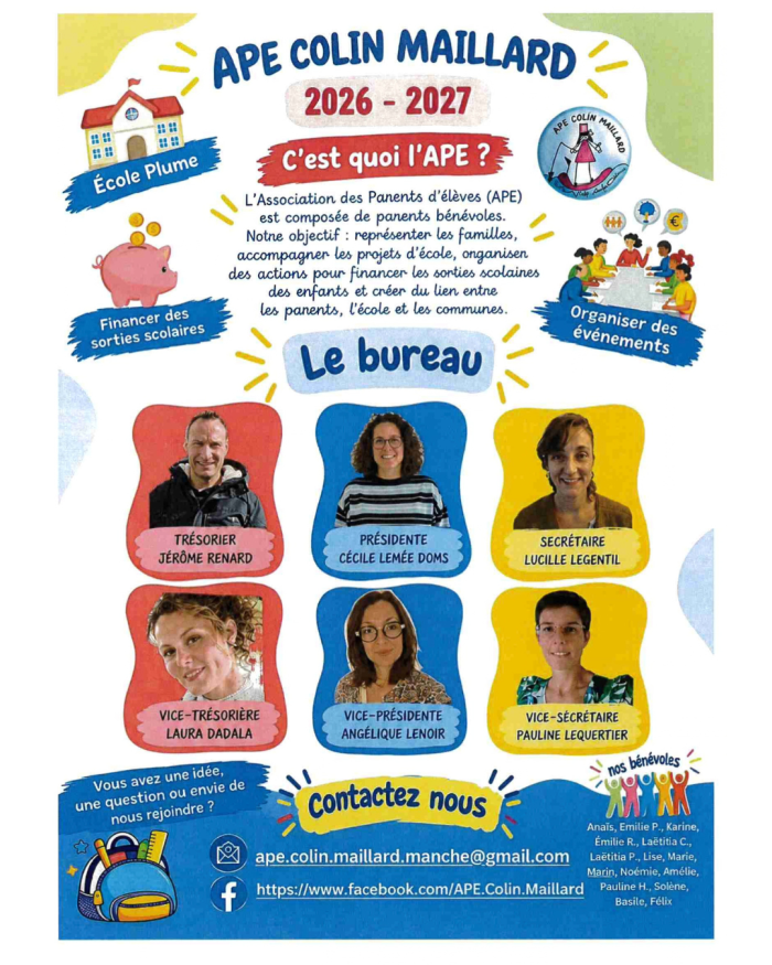 📣 Présentation de la nouvelle équipe de l’APE Colin Maillard 2026-2027 ! 📣