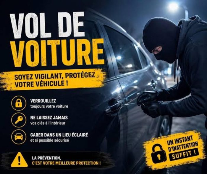 ⚠️ INFORMATION A LA POPULATION – VIGILANCE VOL DE VÉHICULE ⚠️